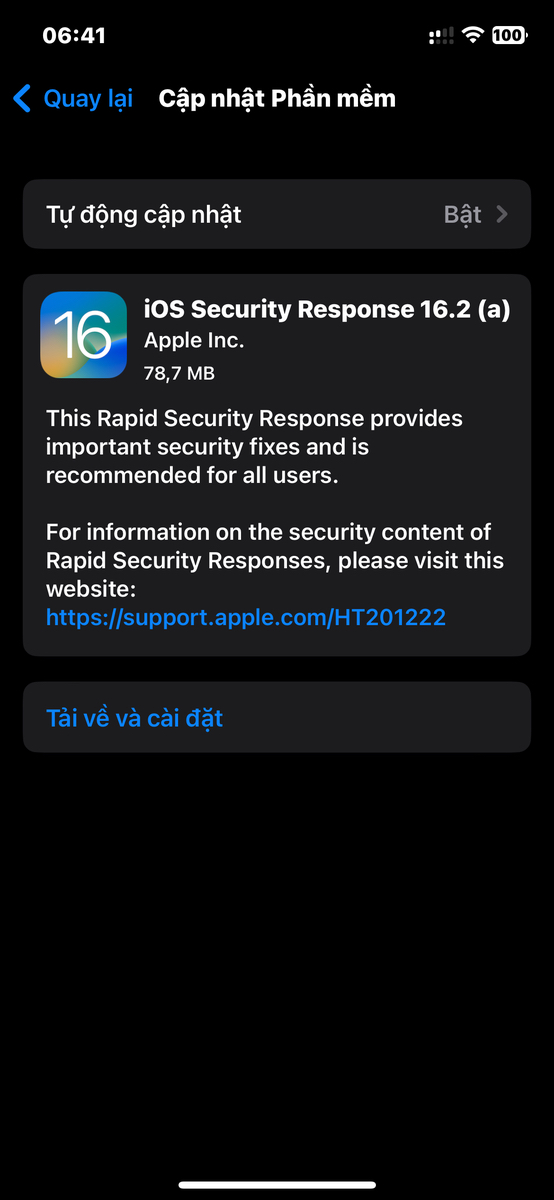 Bản cập nhật bảo mật cho ios 16 2 a bác nào lên chưa ạ Viết bởi