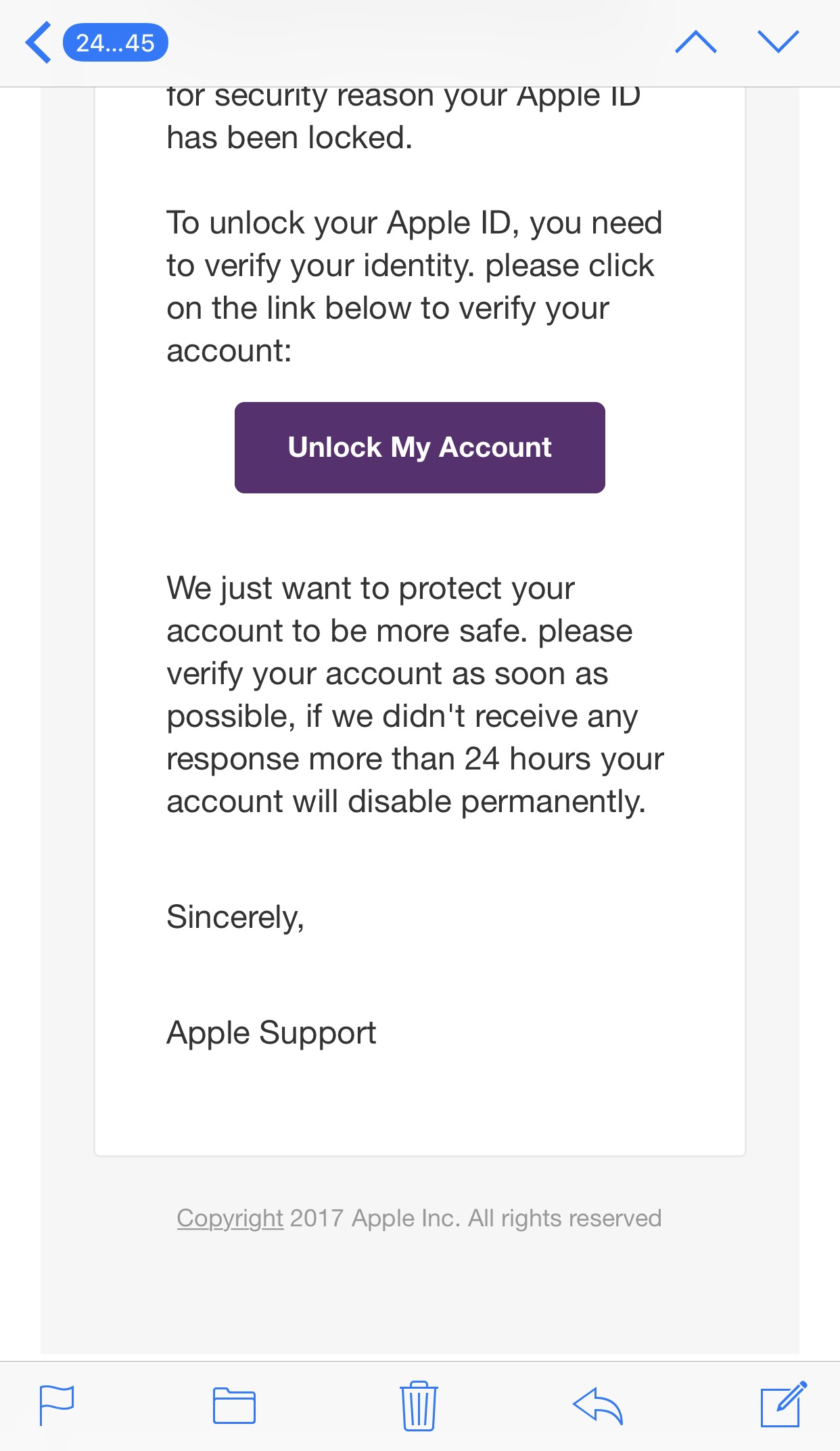 Mất tài khoản Apple với email lừa đảo từ bọn giả danh Apple Support