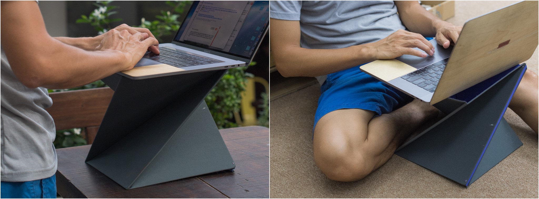 Trên tay kệ để laptop gấp được LEVIT8: biến bàn ngồi thành bàn đứng
