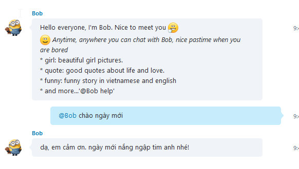 Chat vui với Bob - Skype chatbot