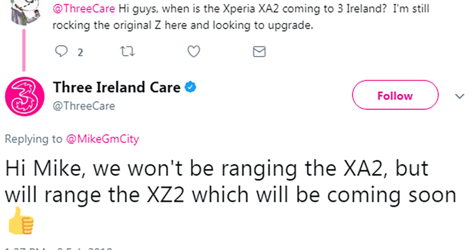 Nhà mạng Ireland vô tình xác nhận Sony Xperia XZ2 sẽ sớm ra mắt