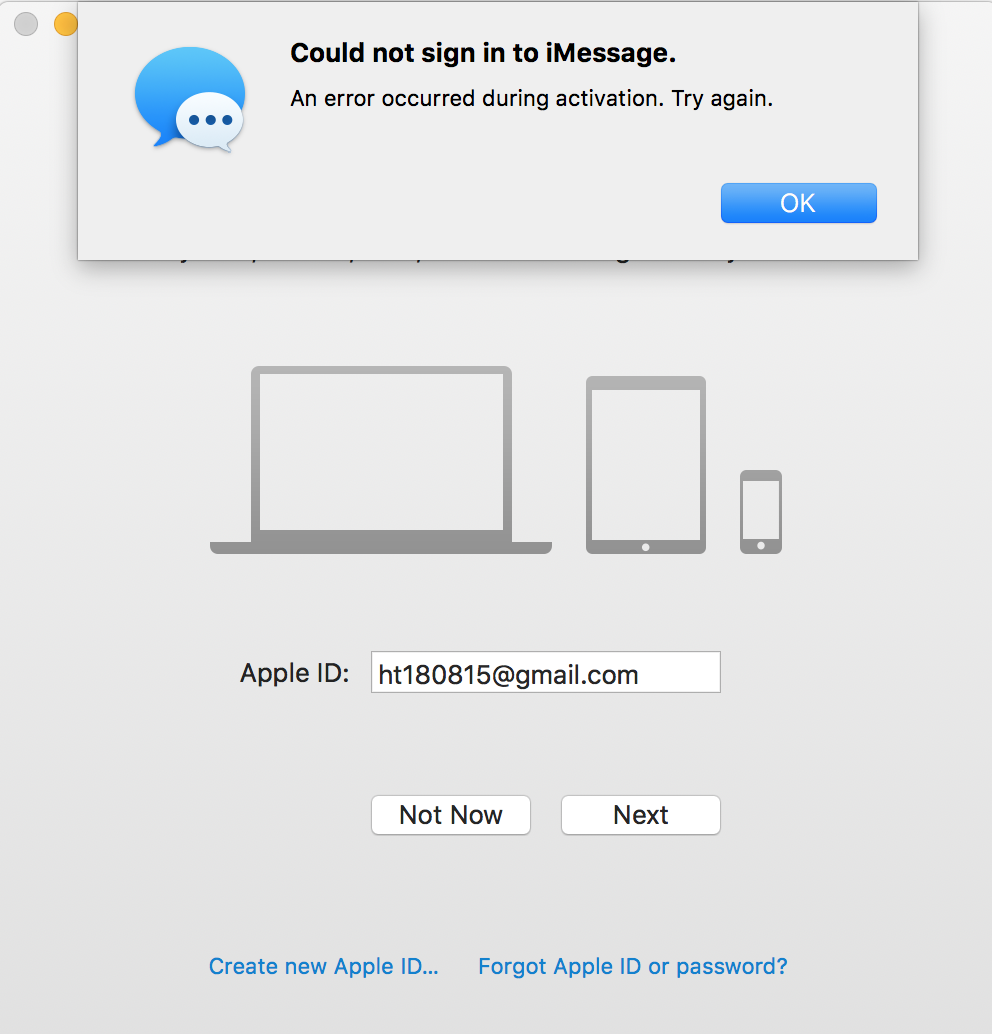 không thể đăng nhập iMessage trên macbook os high sierra