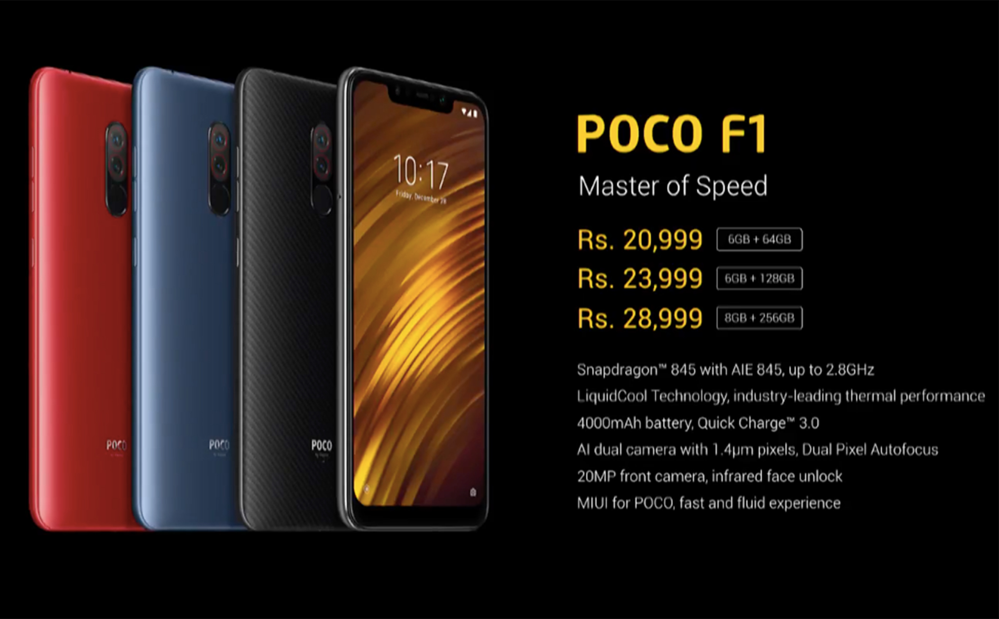 Xiaomi ra mắt Pocophone F1 ở Ấn Độ: giá từ 300$, Snapdragon 845, RAM 6/8GB, camera kép, pin 4000mAh