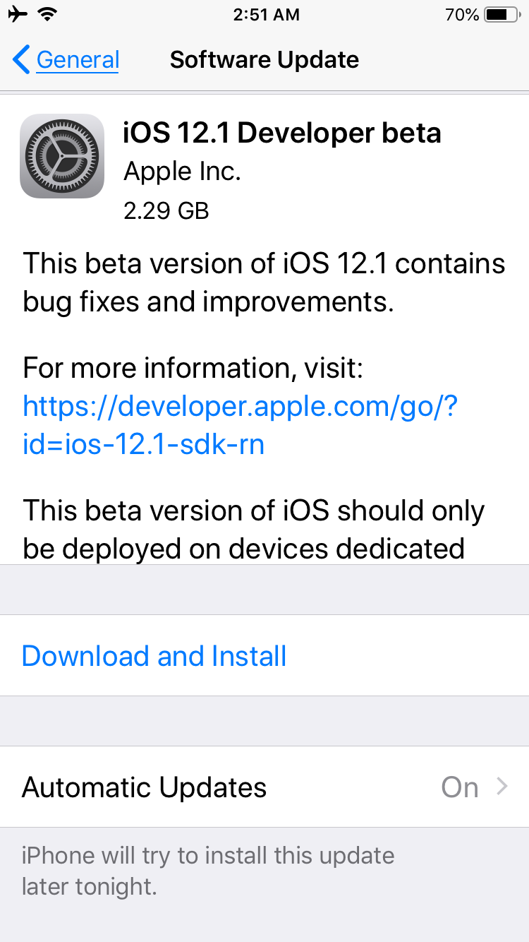 Đã có iOS 12.1 Developer Beta rồi anh em kéo thôi. Bản này dung lượng 2.29Gb cho Iphone 6 của...