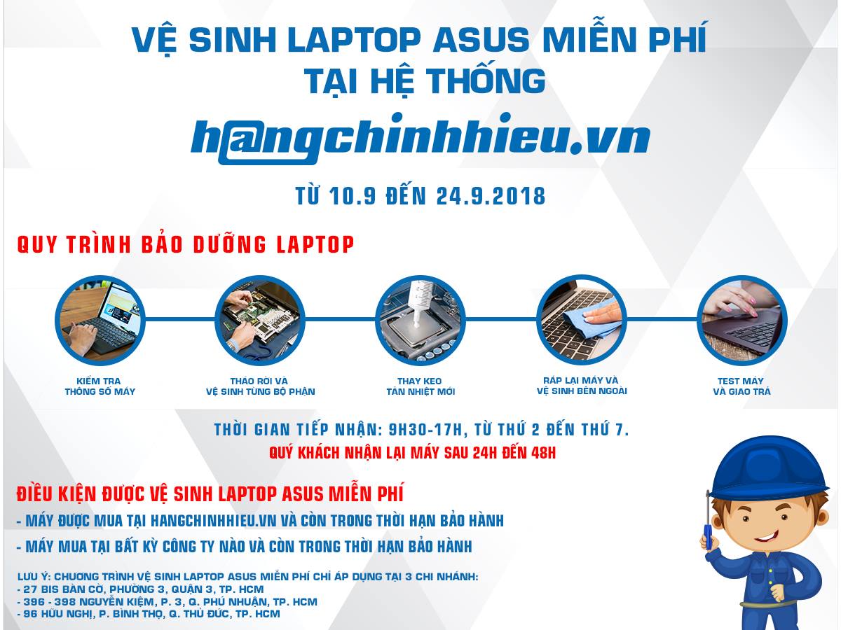 Hangchinhhieu.vn hỗ trợ vệ sinh Laptop Asus chính hãng Miễn Phí