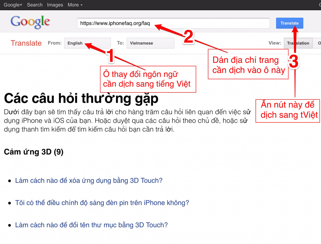 Cách dùng tiếng Việt để đọc các trang viết bằng tiếng Anh về iPhone, iPad