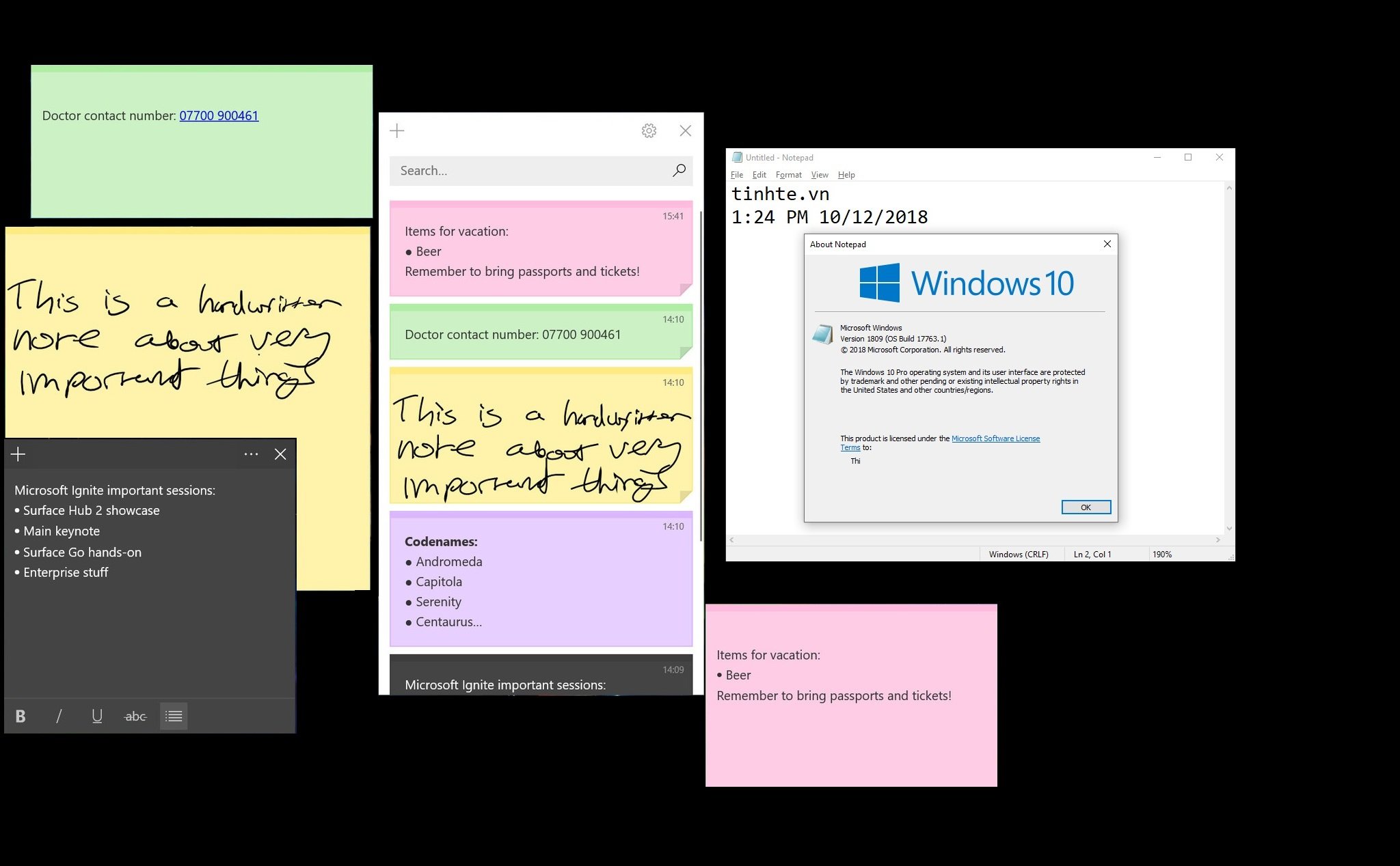 Một số update mới trên Sticky Notes và Notepad của Windows 10 1809