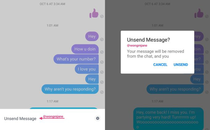 Facebook Messenger đang thử nghiệm tính năng Unsend để xóa tin nhắn đã gửi