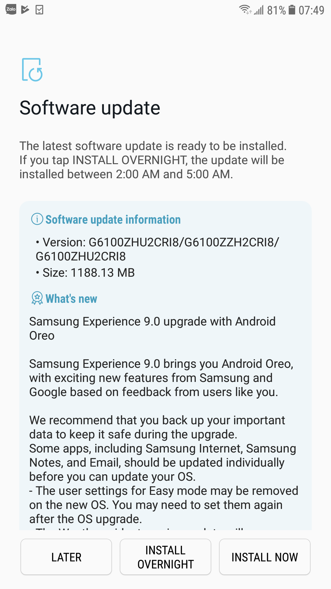 Mọi người cho hỏi đây có phải update lên Android 9 không vậy. Của máy Samsung Galaxy on7 G6100 nhé.