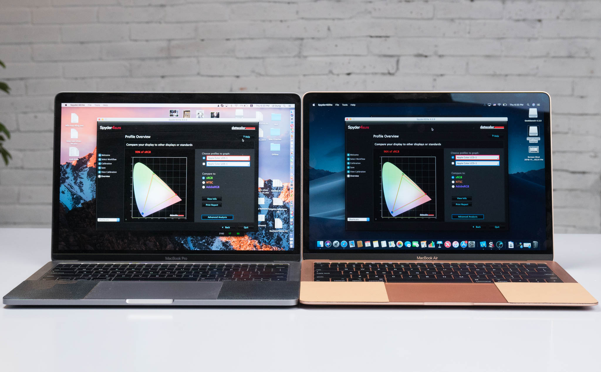Màn hình Retina của Macbook Air 2018 có độ phủ 96% sRGB, màu không chính xác bằng Macbook Pro