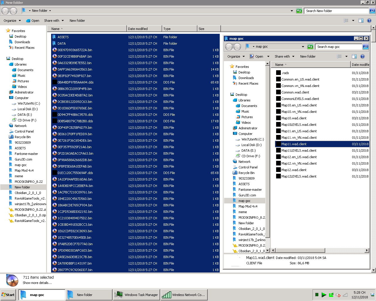 AE cho mình hỏi tool nào nén đc tất cả folder và file về 1 file dạng .wad.client vậy ak?