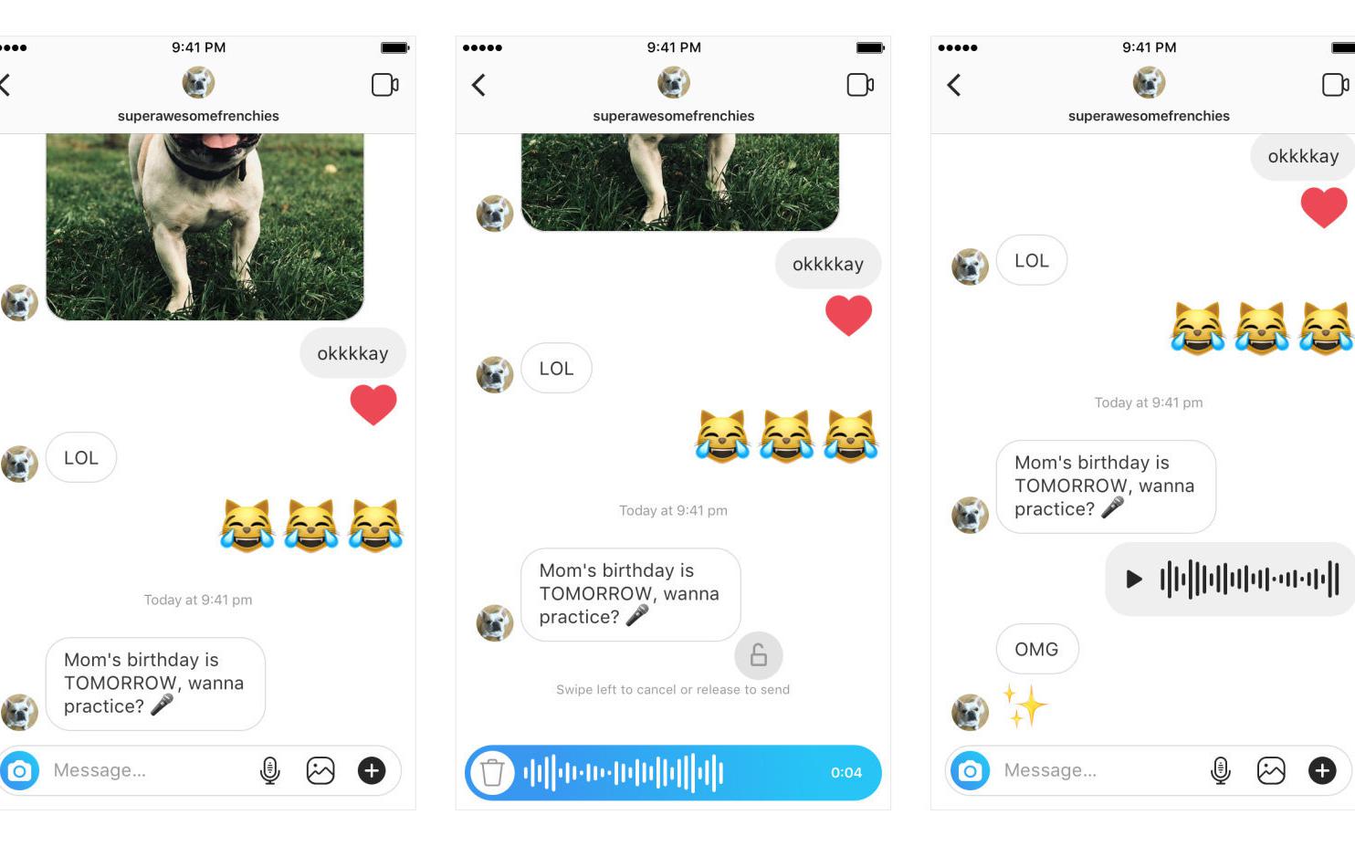 Ứng dụng Instagram nhận cập nhật cho phép người dùng gửi tin nhắn ghi âm