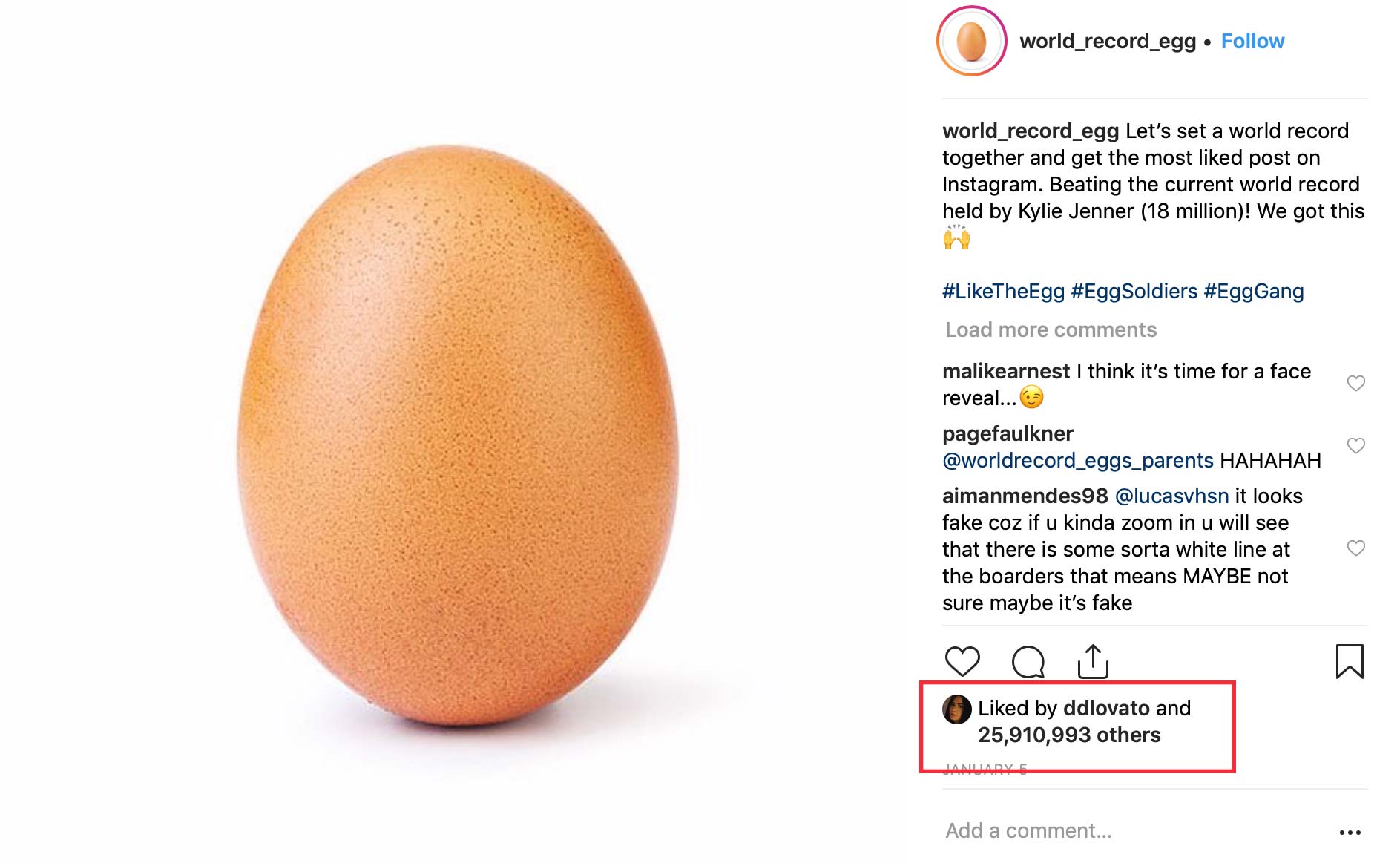 Kỷ lục bức ảnh được nhiều lượt thích nhất trên Instagram: trứng gà 26 triệu like!