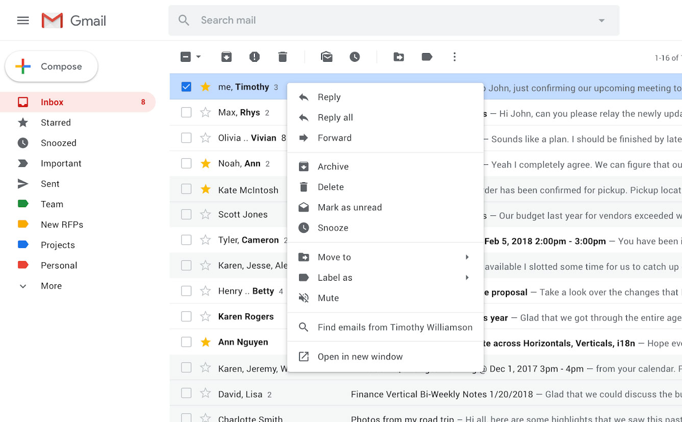 Menu chuột phải của Gmail nền web sẽ mạnh mẽ hơn, giúp bạn tiết kiệm rất nhiều thời gian
