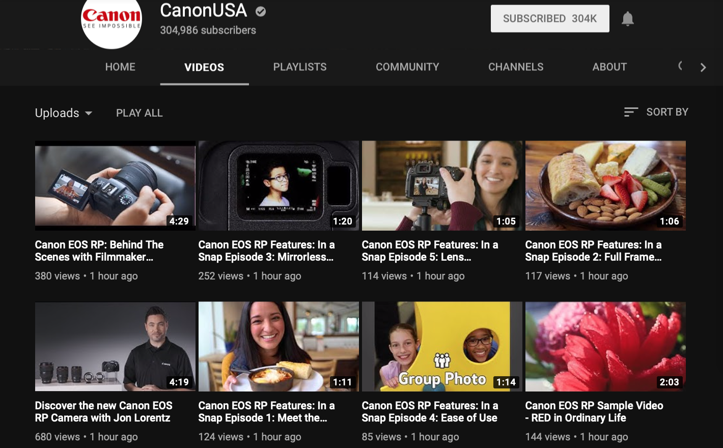 Canon USA đã đăng tải lên một vài Videos về Canon EOS RP trên Youtube