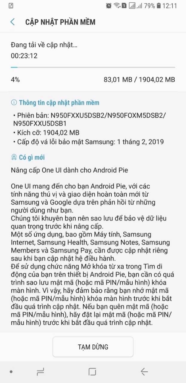 Samsung Galaxy Note 8 update lên Android 9 Pie sụt pin nhanh?