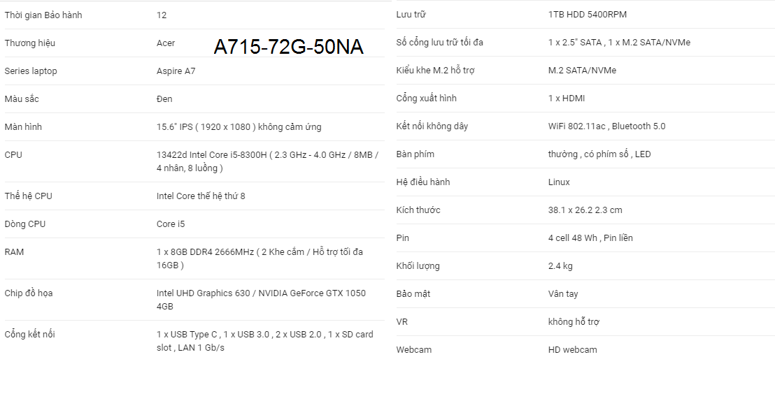 Nên chọn ACER A7 A715-72G-50NA hay ACER A715-72G-54PC