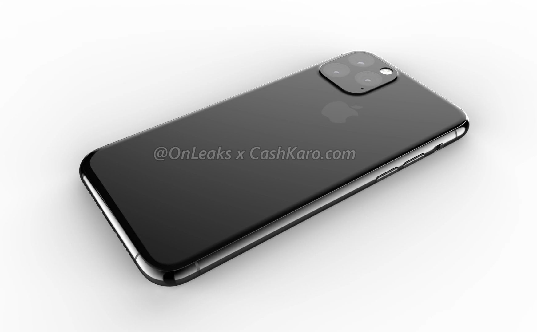 Hình ảnh render iPhone 2019 với 3 camera, mặt lưng là một tấm kính bao cả cụm camera