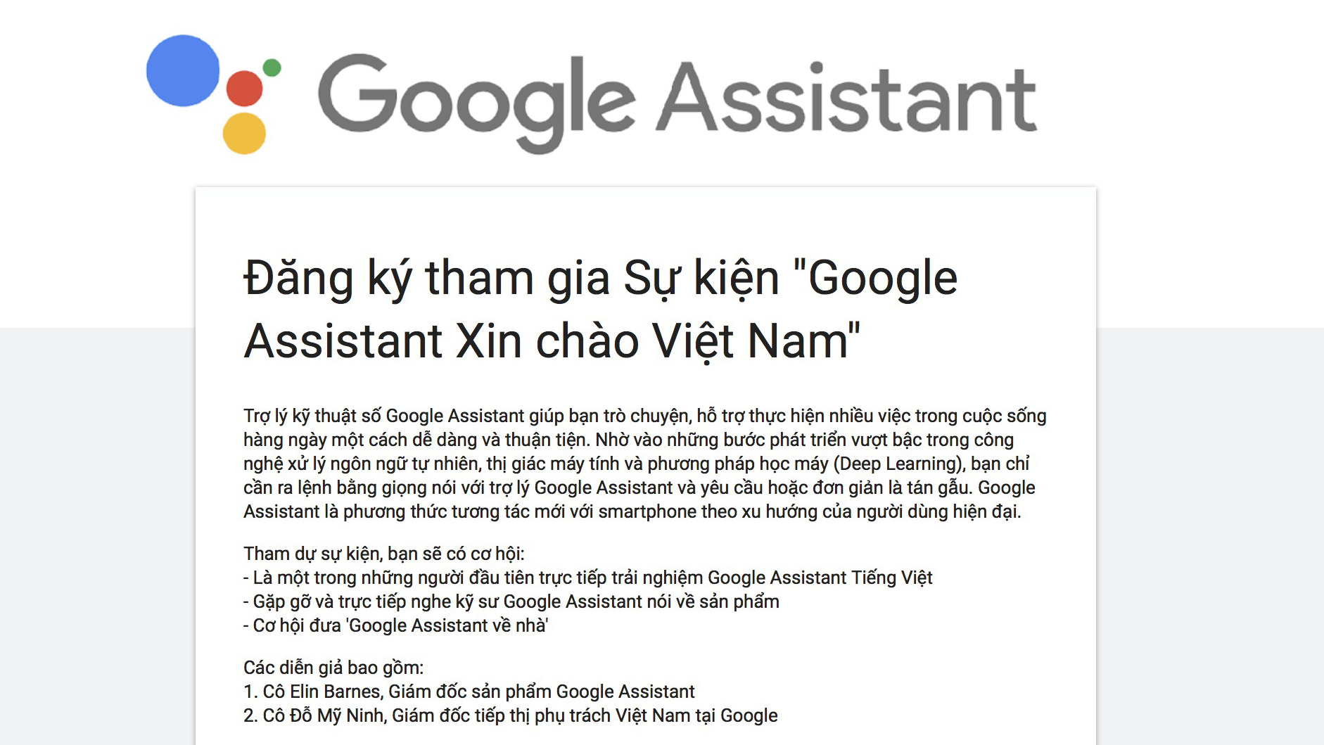 Mời đăng ký nhận vé đi sự kiện "Google Assistant Xin chào Việt Nam"