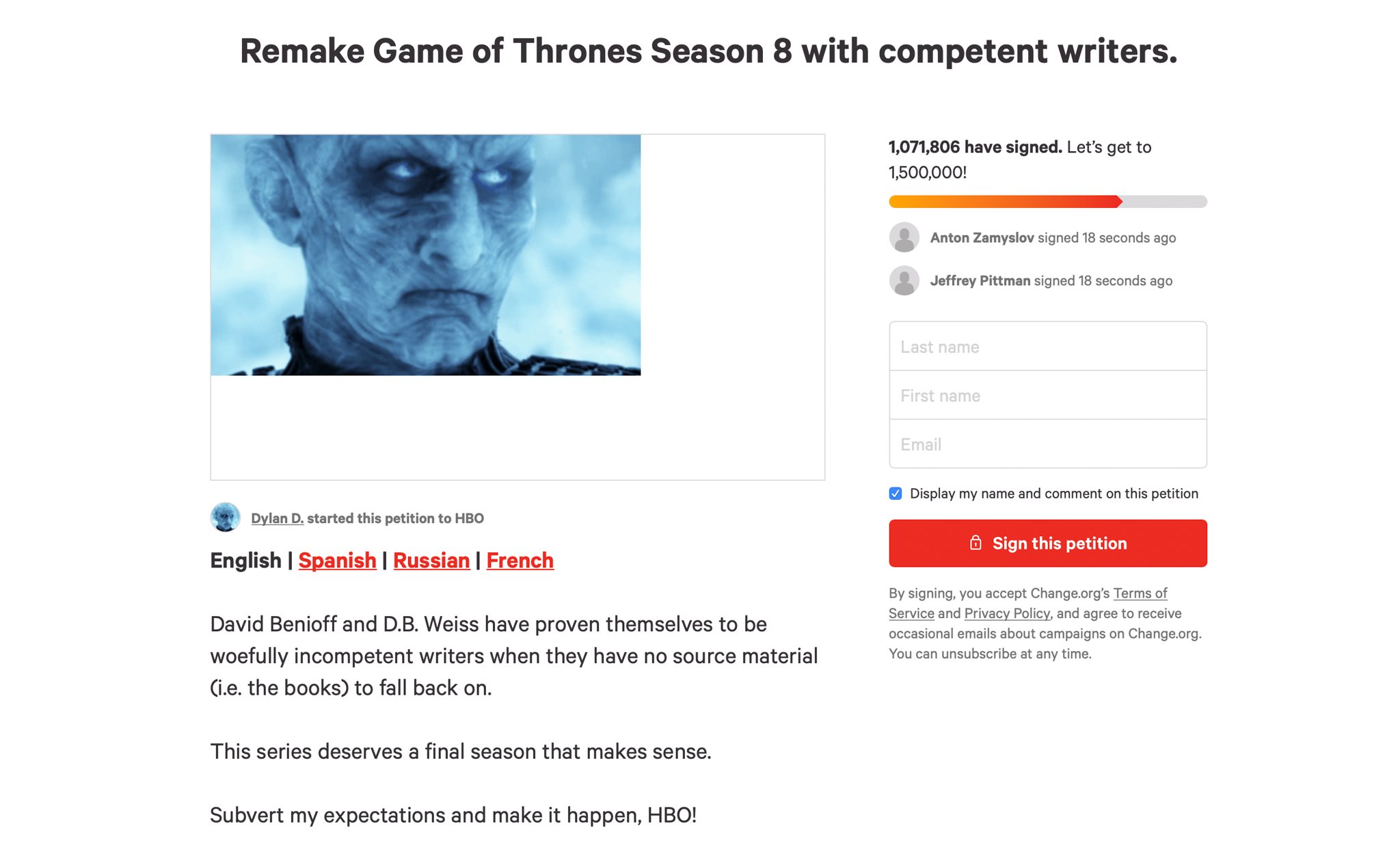 Hơn một triệu người hâm mộ ký tên kiến nghị HBO làm lại Game of Thrones Phần 8