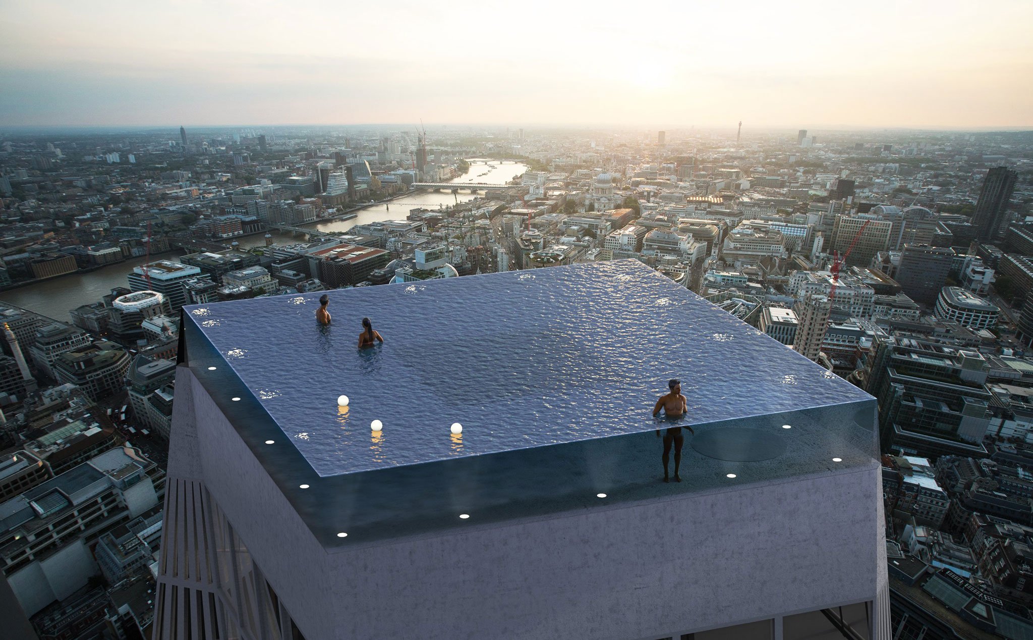 Bể bơi vô cực 360 độ trên nóc cao ốc tại London, làm sao để vào bơi?