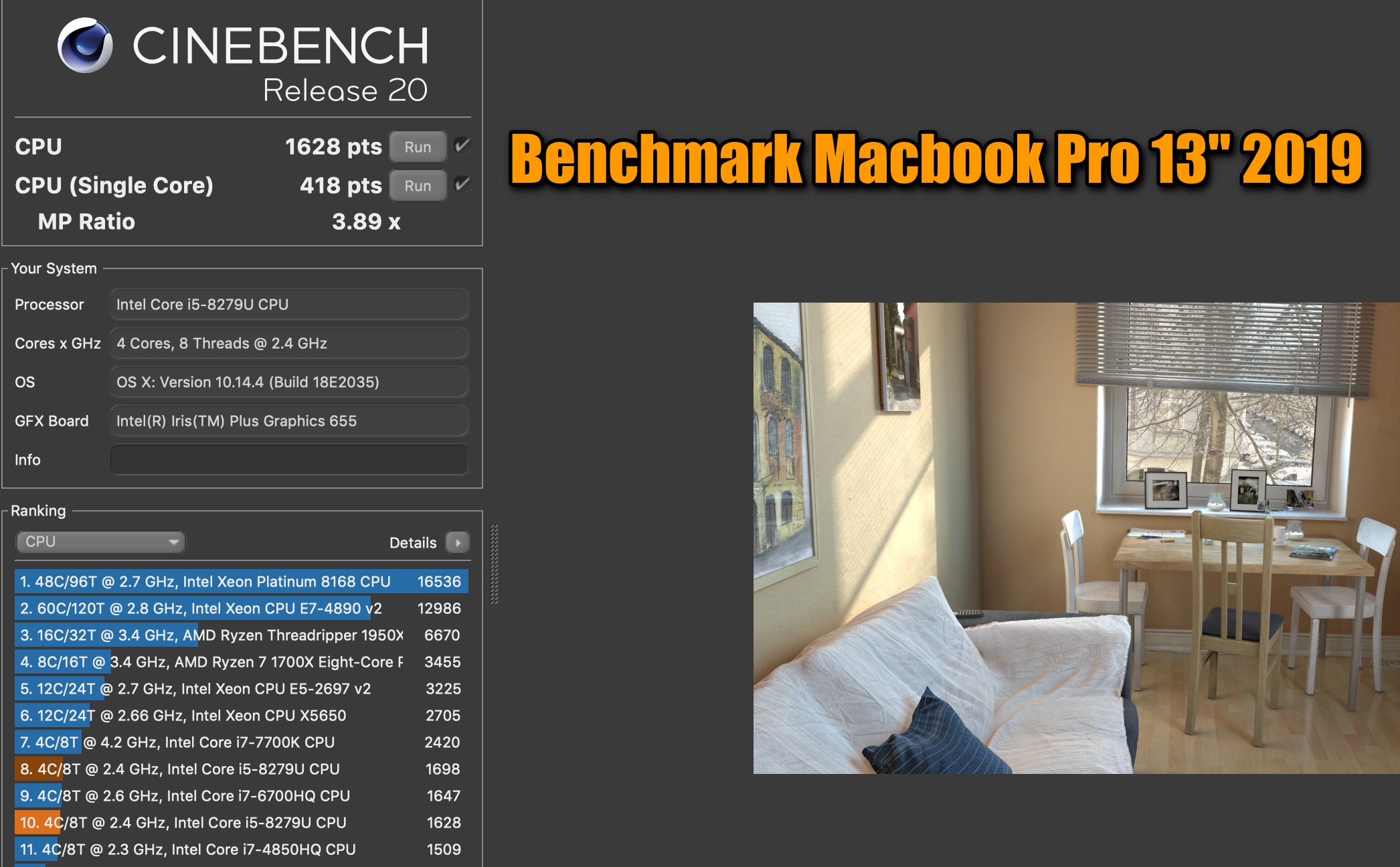 Thông số Benchmark nhanh Macbook Pro 13.3" Touch Bar 2019