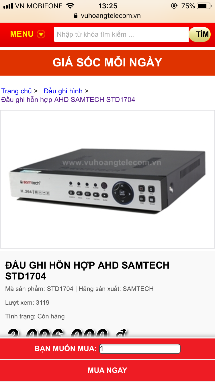 Nhờ tư vấn reset mật khẩu đầu ghi camera Samtech STD-1704
