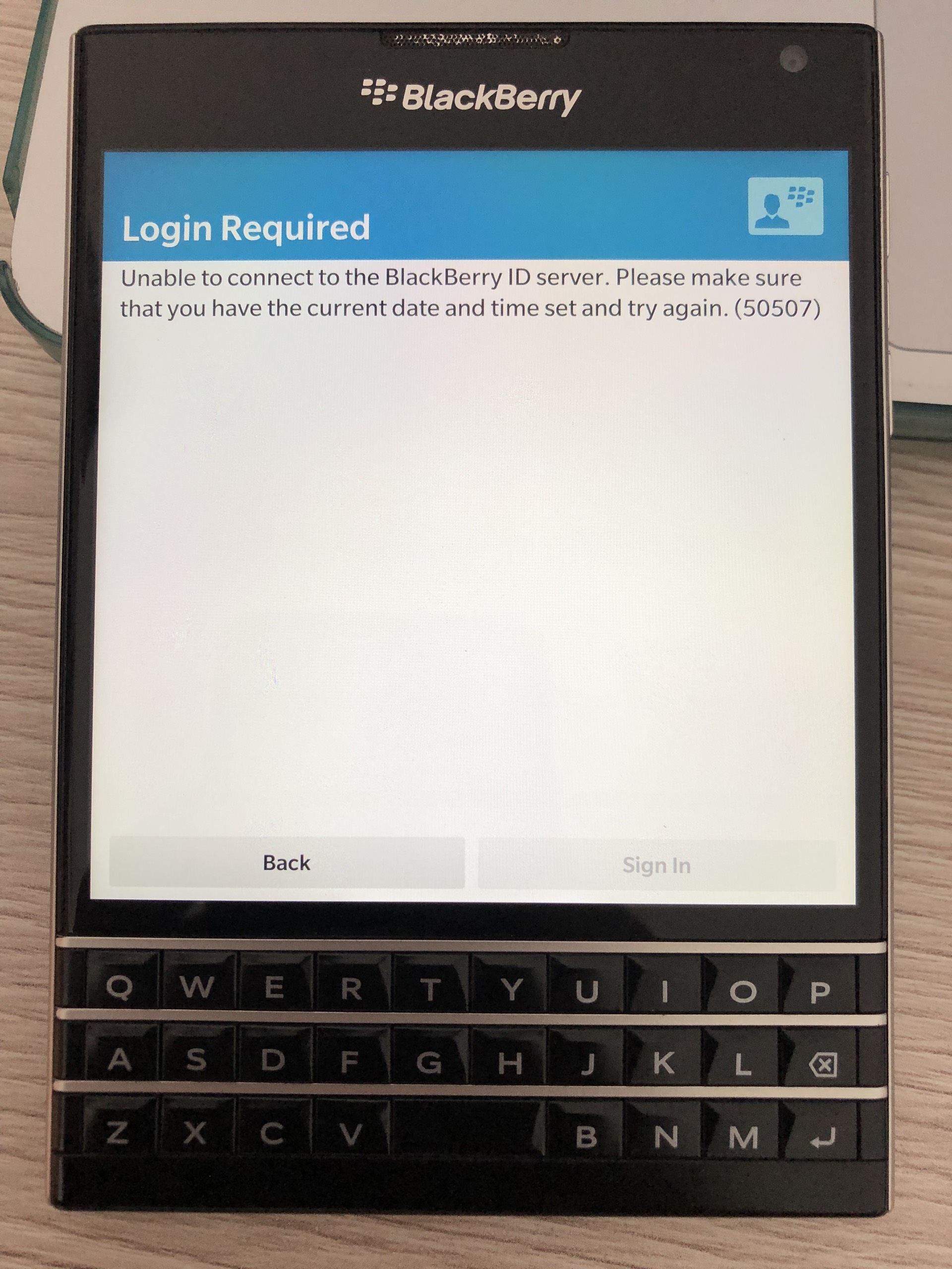 không kết nối được server, Unable to connect to the BlackBerry ID server