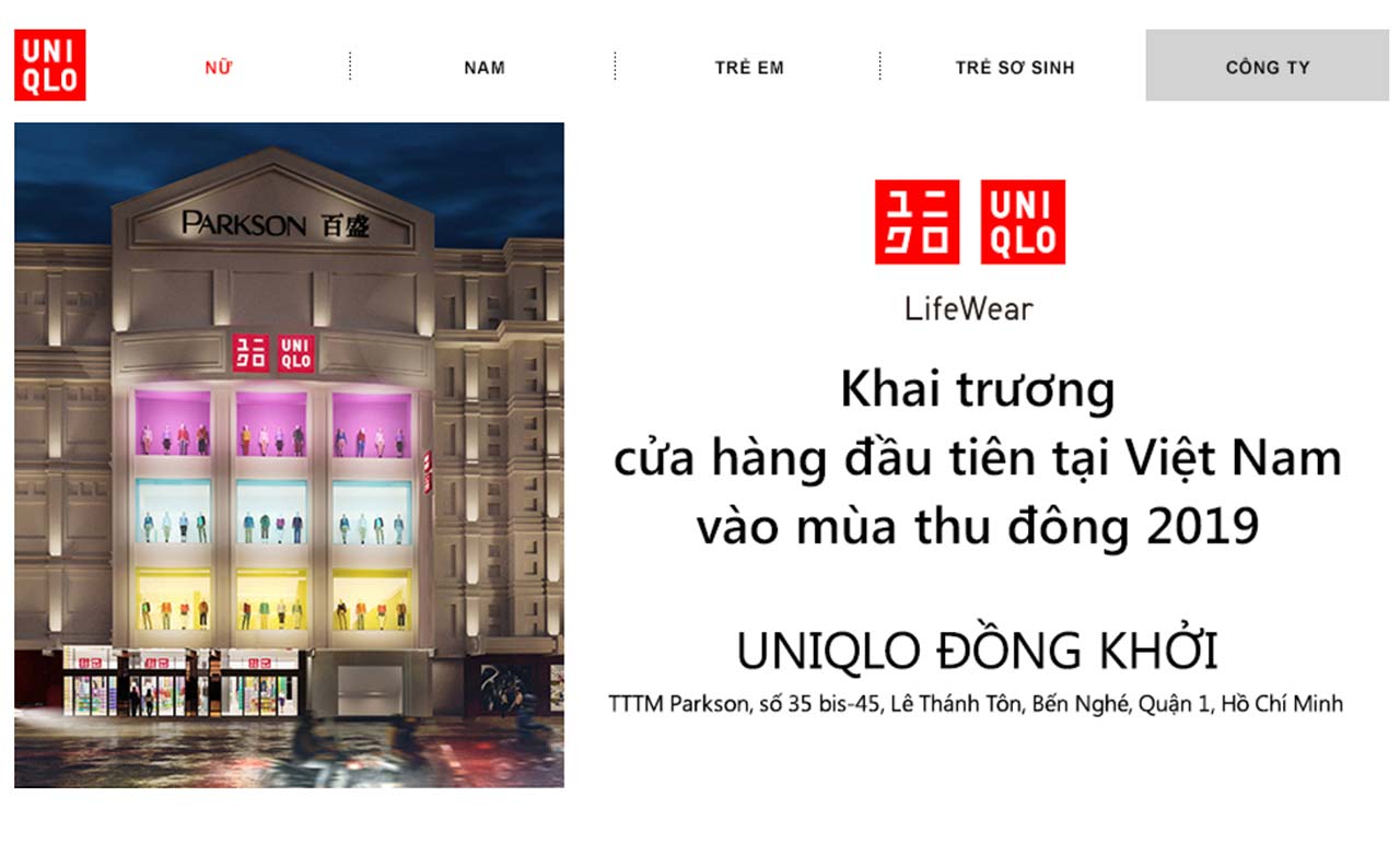Uniqlo Việt Nam niêm yết giá bán trên website trước khi khai trương cửa hàng trong năm 2019