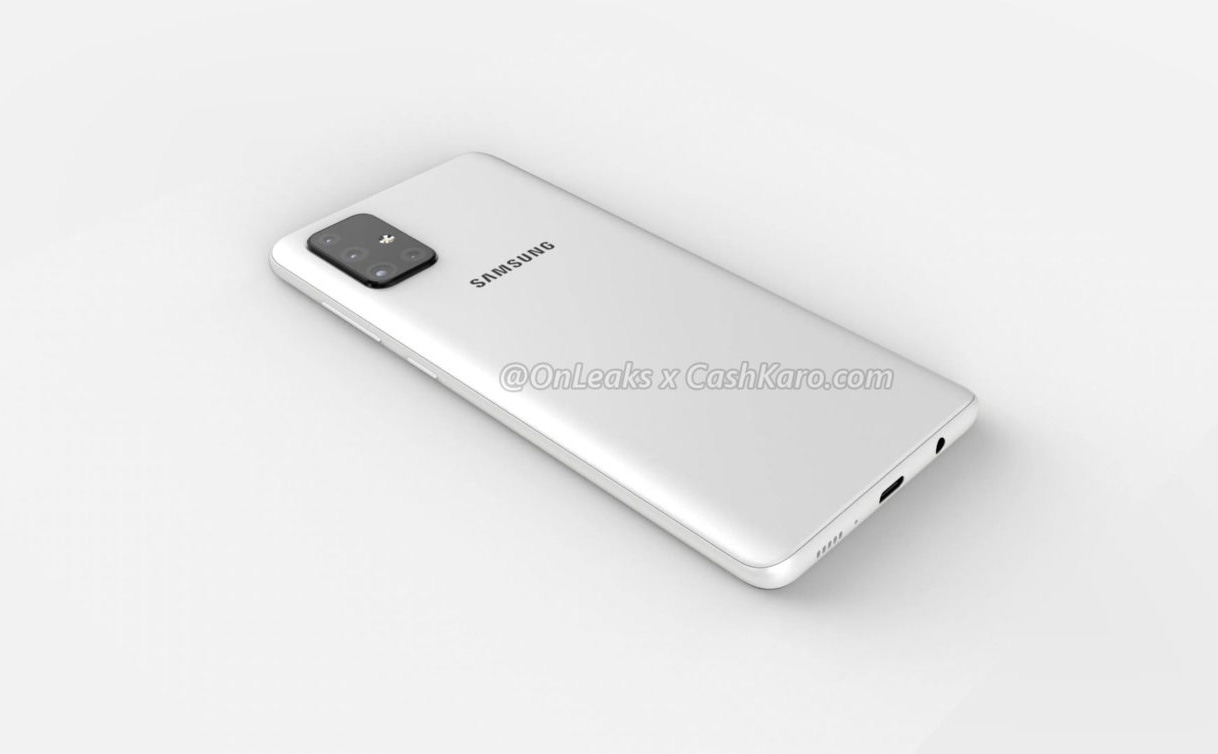 Hình ảnh render rõ nét Samsung Galaxy A71: cụm camera vuông mặt sau