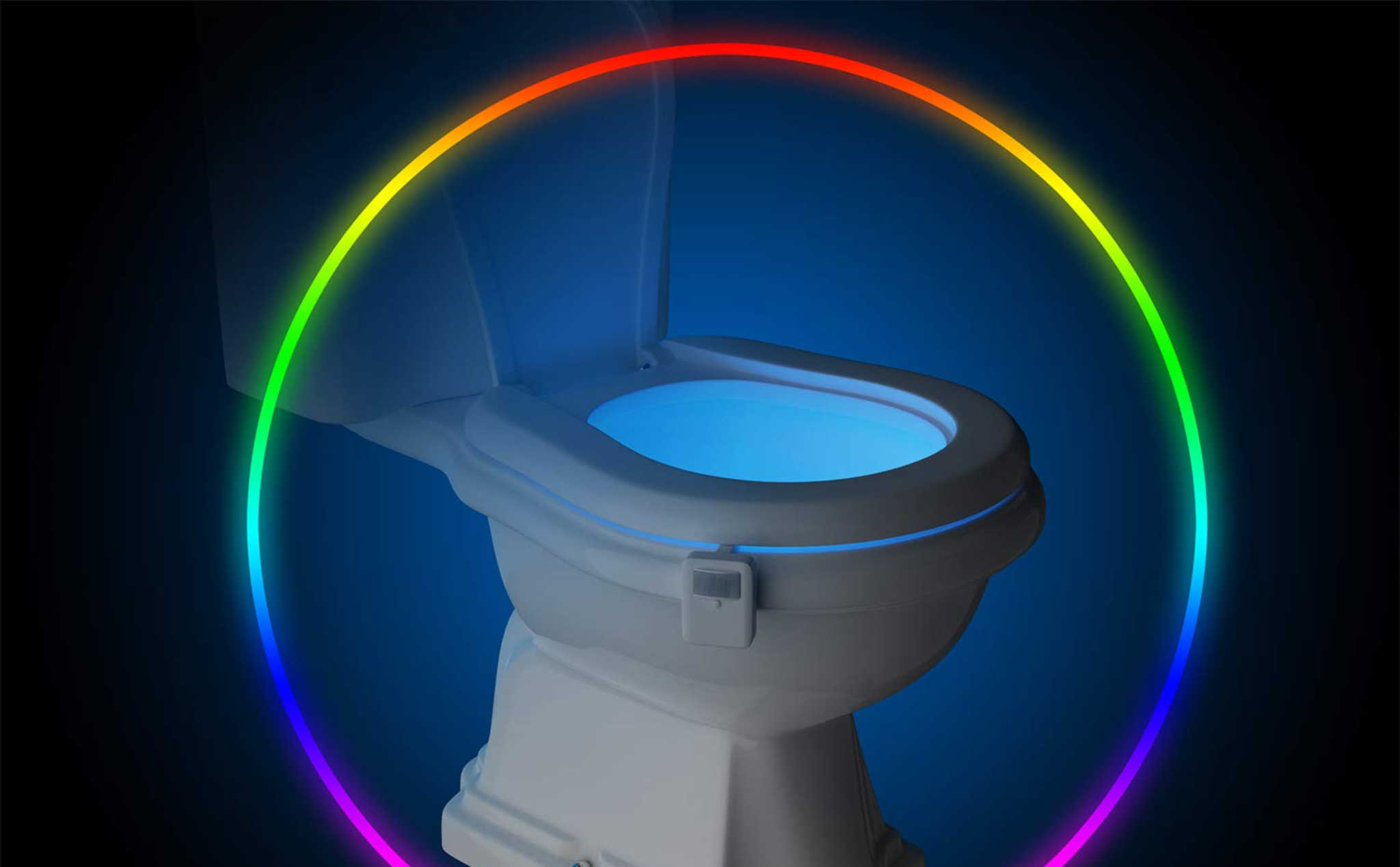 Đến toilet còn có đèn RGB nữa, phong cách đèn màu muôn nơi, chỉ 10 đô