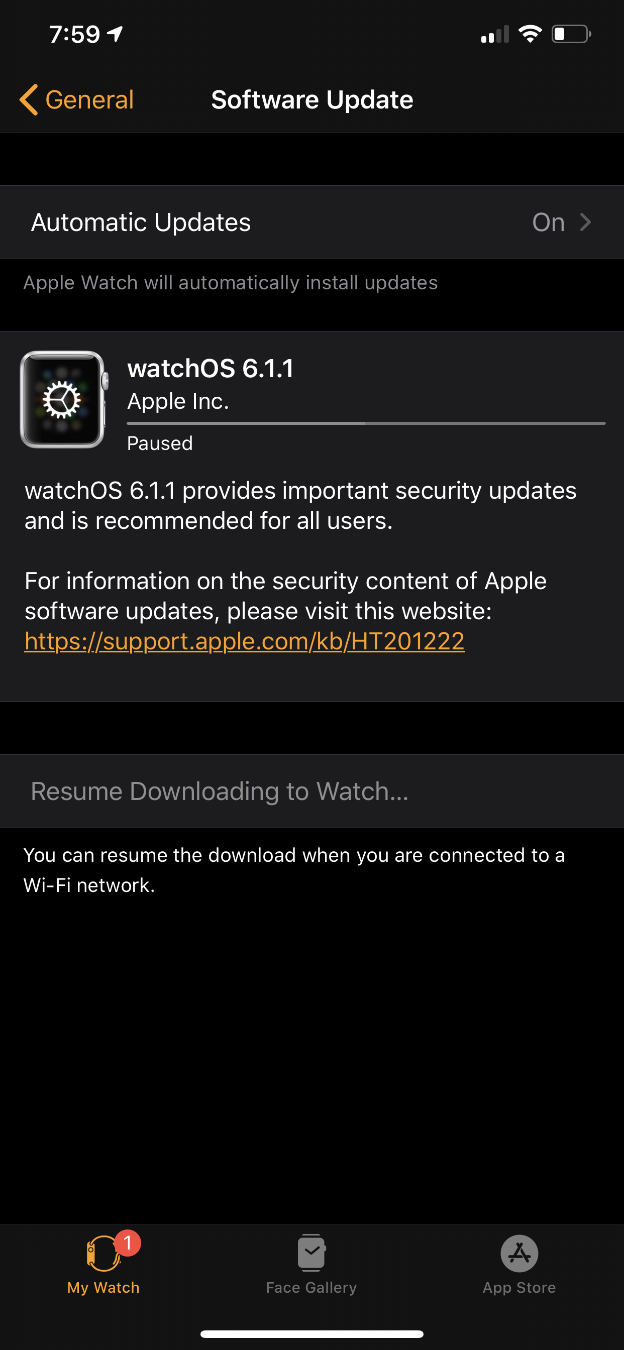 Có ai up lên được WatchOS 6.1.1 chưa?