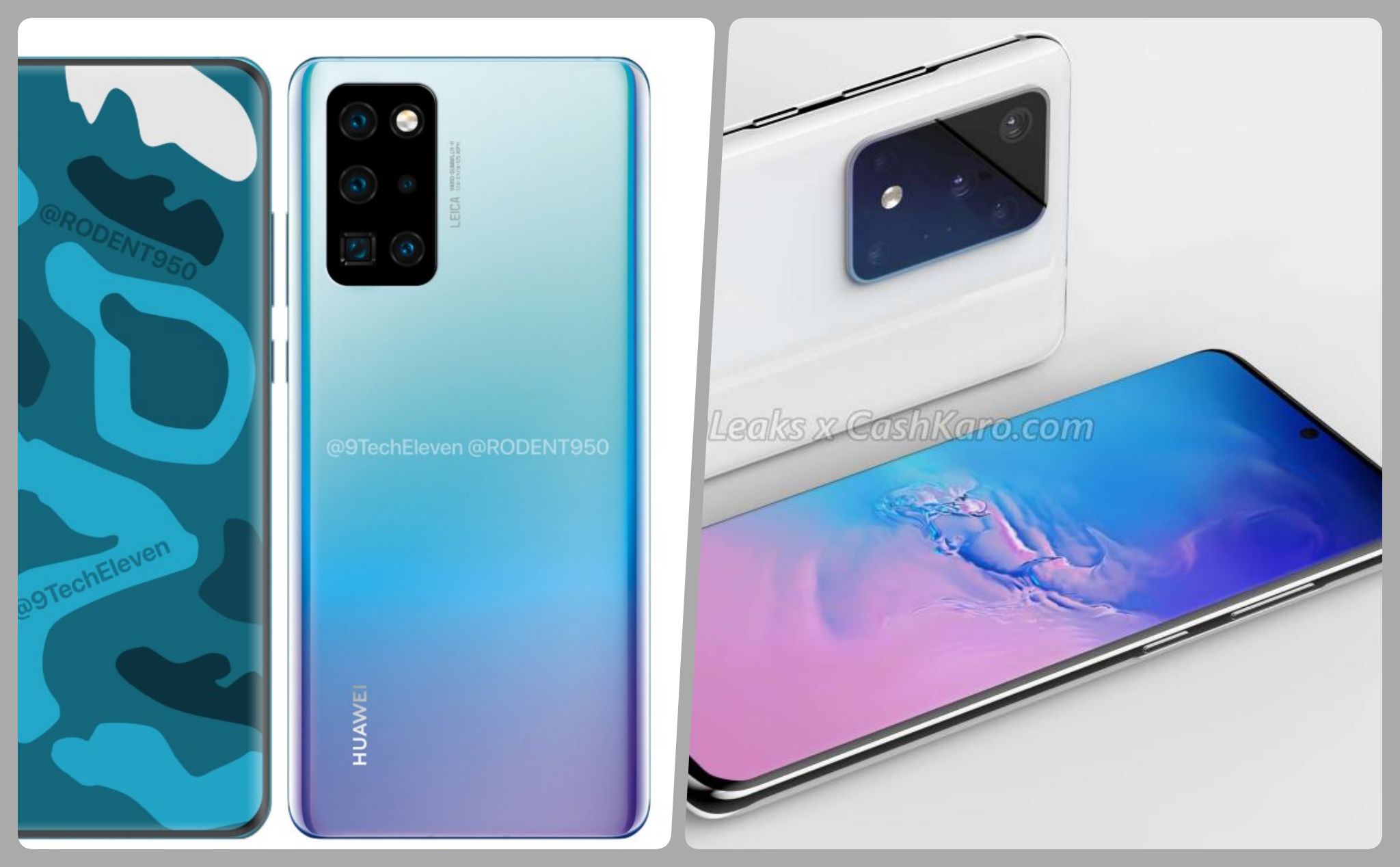 Hình render Huawei P40 Pro và Galaxy S11+: bạn thích chiếc nào hơn?