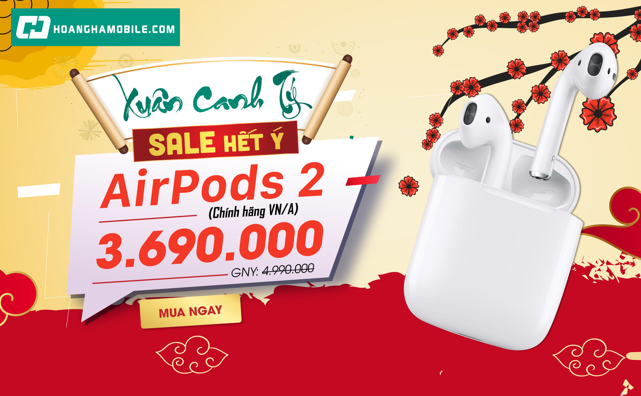 [QC] Hotdeal mừng xuân - Airpods 2 chính hãng VN/A chỉ hơn 3 triệu