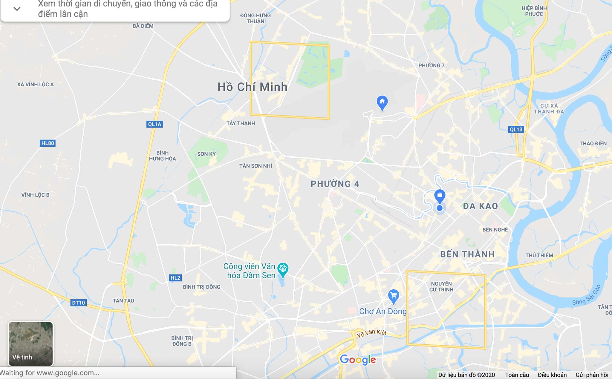 Google Maps xuất hiện hai ô vuông vàng ở khu vực TP. HCM, anh em nào biết đó là gì?