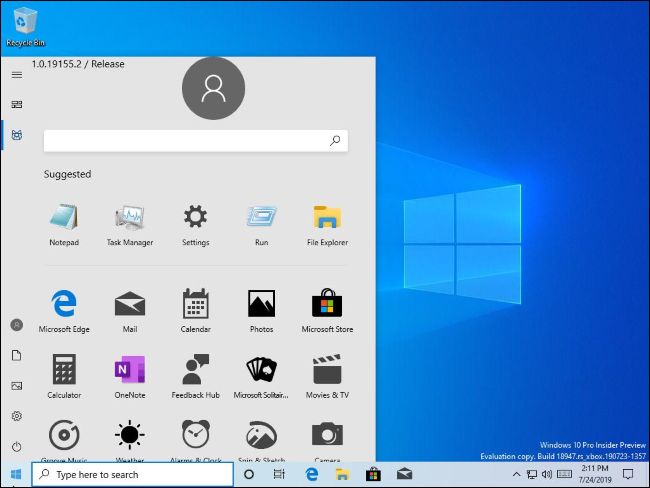 Windows 10 Start menu mới