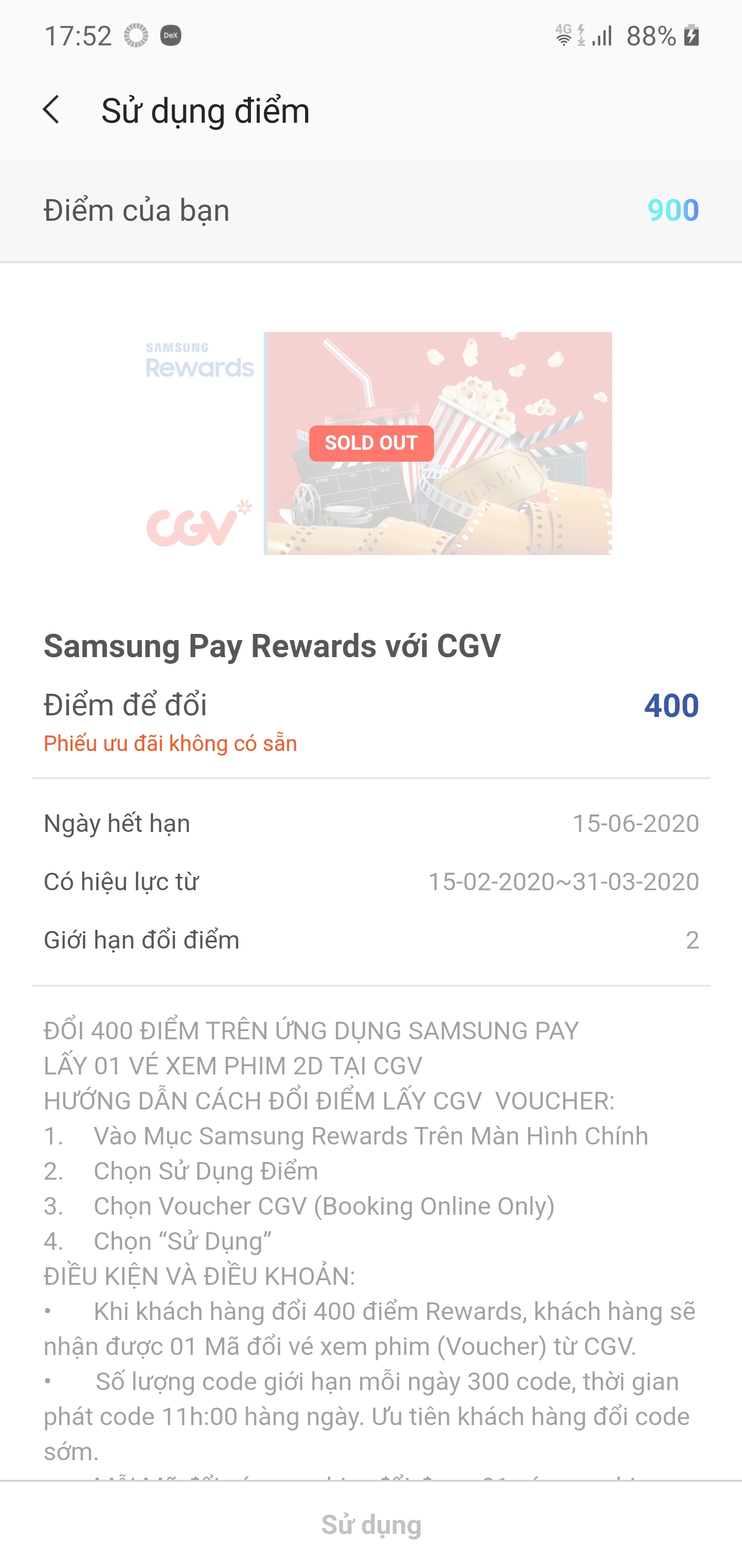 Bạn nào sử dụng Samsung Pay nhớ lúc 11 giờ trưa canh lấy voucher xem phim CGV nhé !