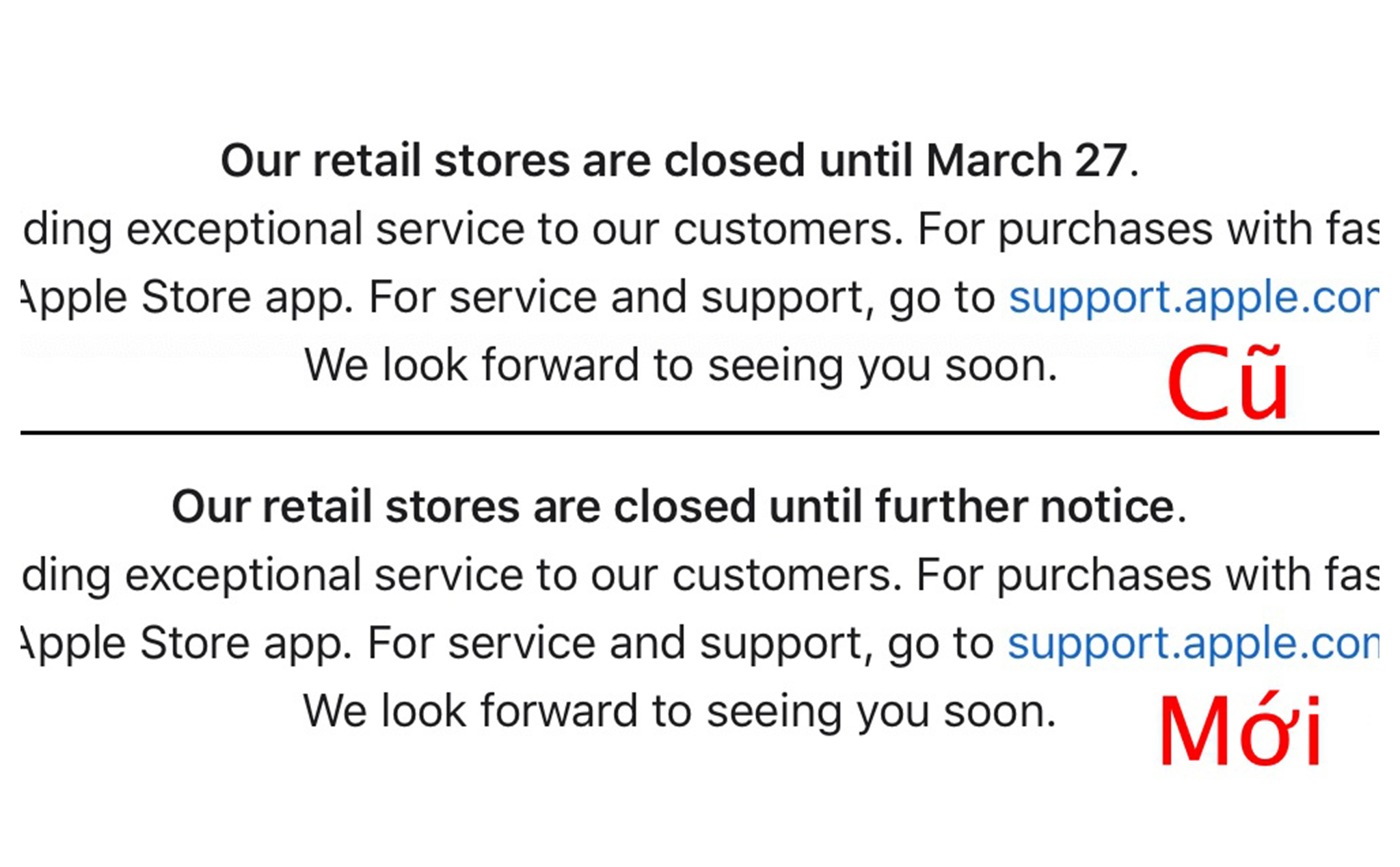 Apple đổi ngày đóng cửa toàn bộ cửa hàng "đến 27/3" thành vô thời hạn