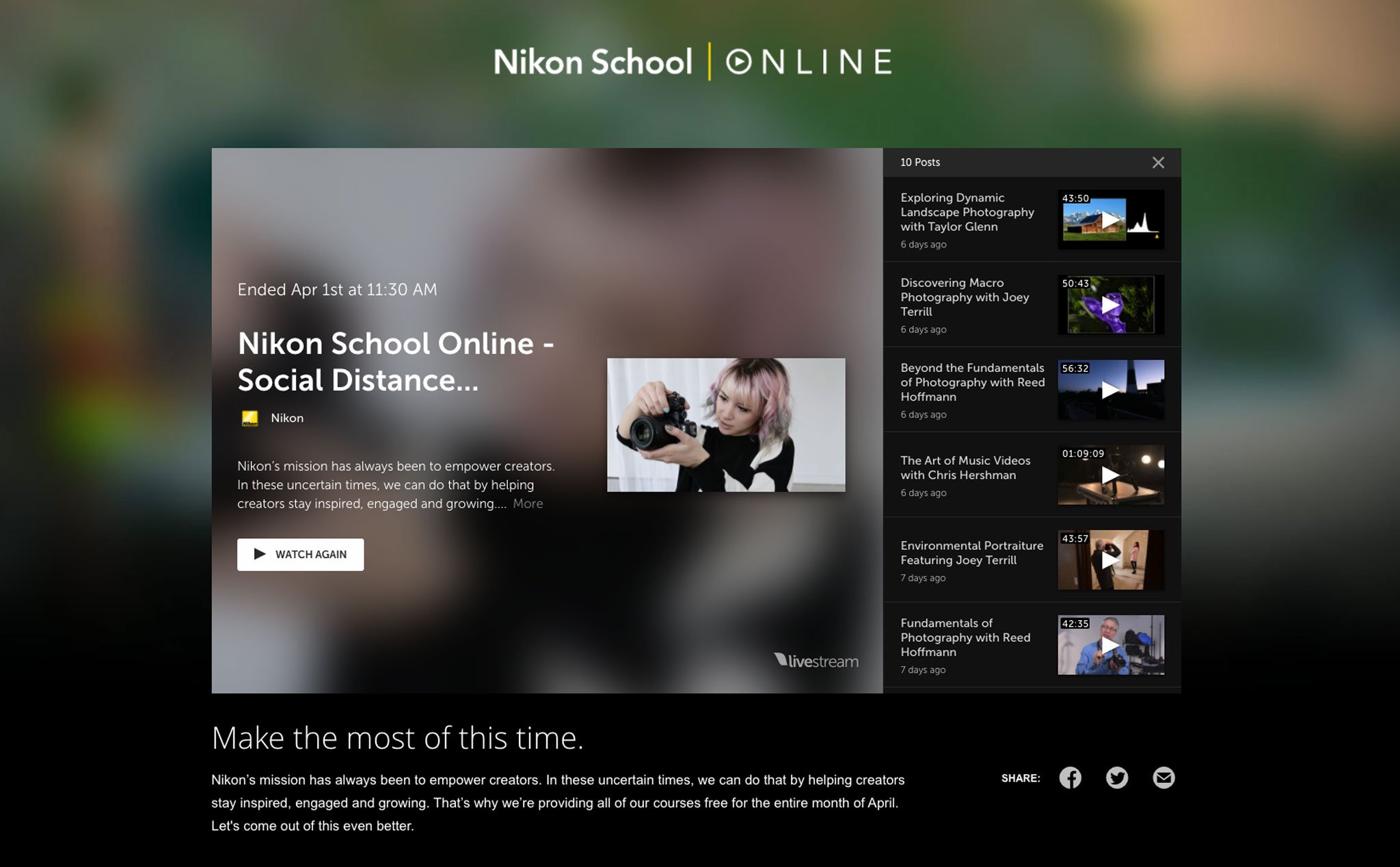 Nikon mở miễn phí 10 buổi dạy nhiếp ảnh online đến hết tháng 4