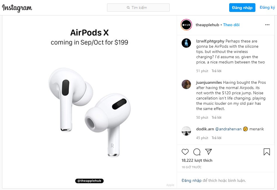 Hình ảnh AirPods X hé lộ thời điểm ra mắt và giá bán trên Instagram