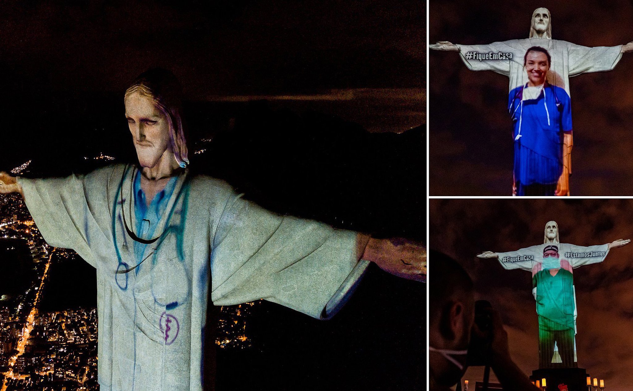 Tượng Chúa ở Rio được "mặc áo" để vinh danh các các bác sĩ đang chống Covid-19 trên toàn cầu