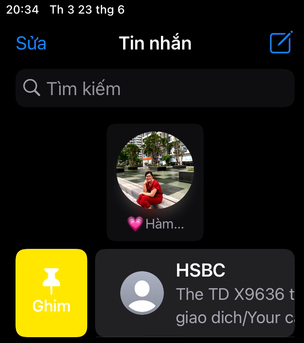 iOS 14 ghim tin nhắn lên đầu. Cái này hay, mấy người hay nhắn cho nó lên trên hết dễ theo dõi.