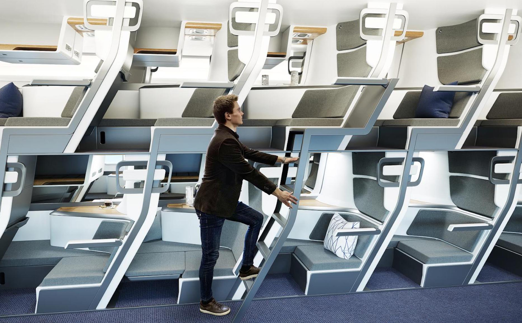 Ý tưởng ghế máy bay 2 tầng giúp hành khách thoải mái hơn mà vẫn đạt chuẩn giãn cách xã hội