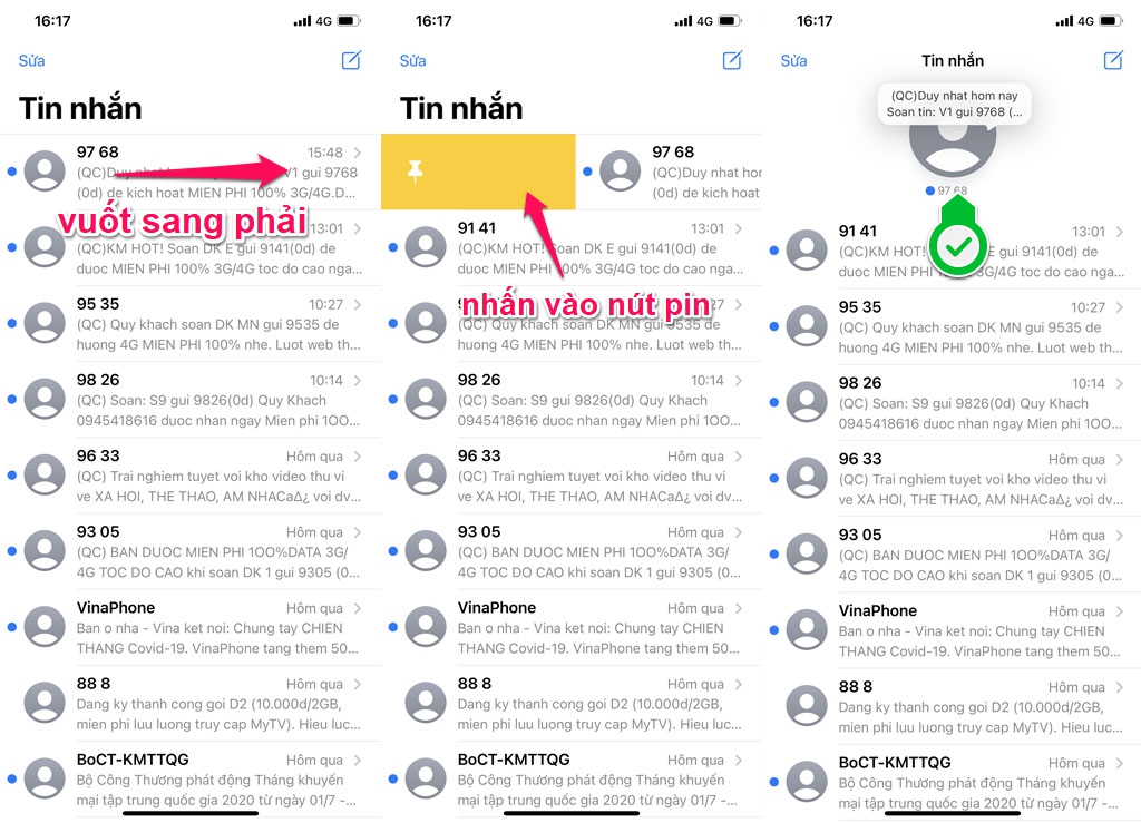 ghim tin nhắn trong ứng dụng Messages trên iOS 14