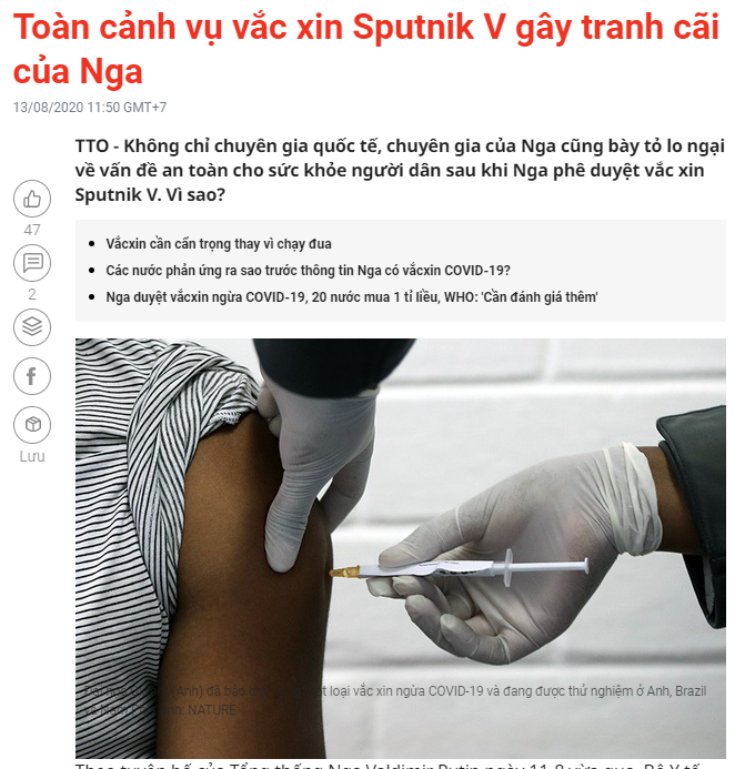 Toàn cảnh vụ vắc xin Sputnik V gây tranh cãi của Nga
