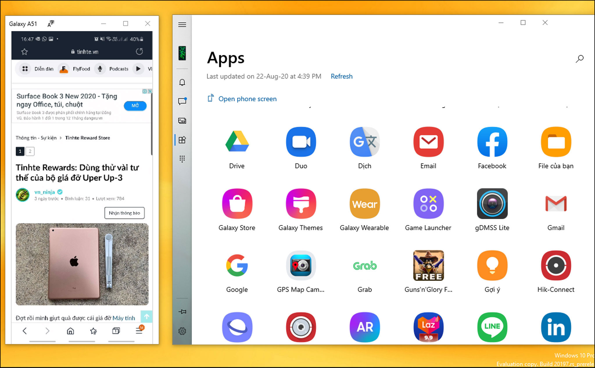 Hướng dẫn & trải nghiệm chạy app Android trên máy tính Windows (Link to Windows)