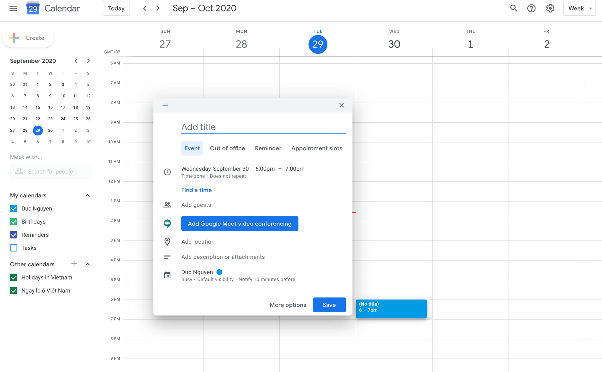 Cách chia sẻ vị trí và files với Google Calendar khi tạo sự kiện