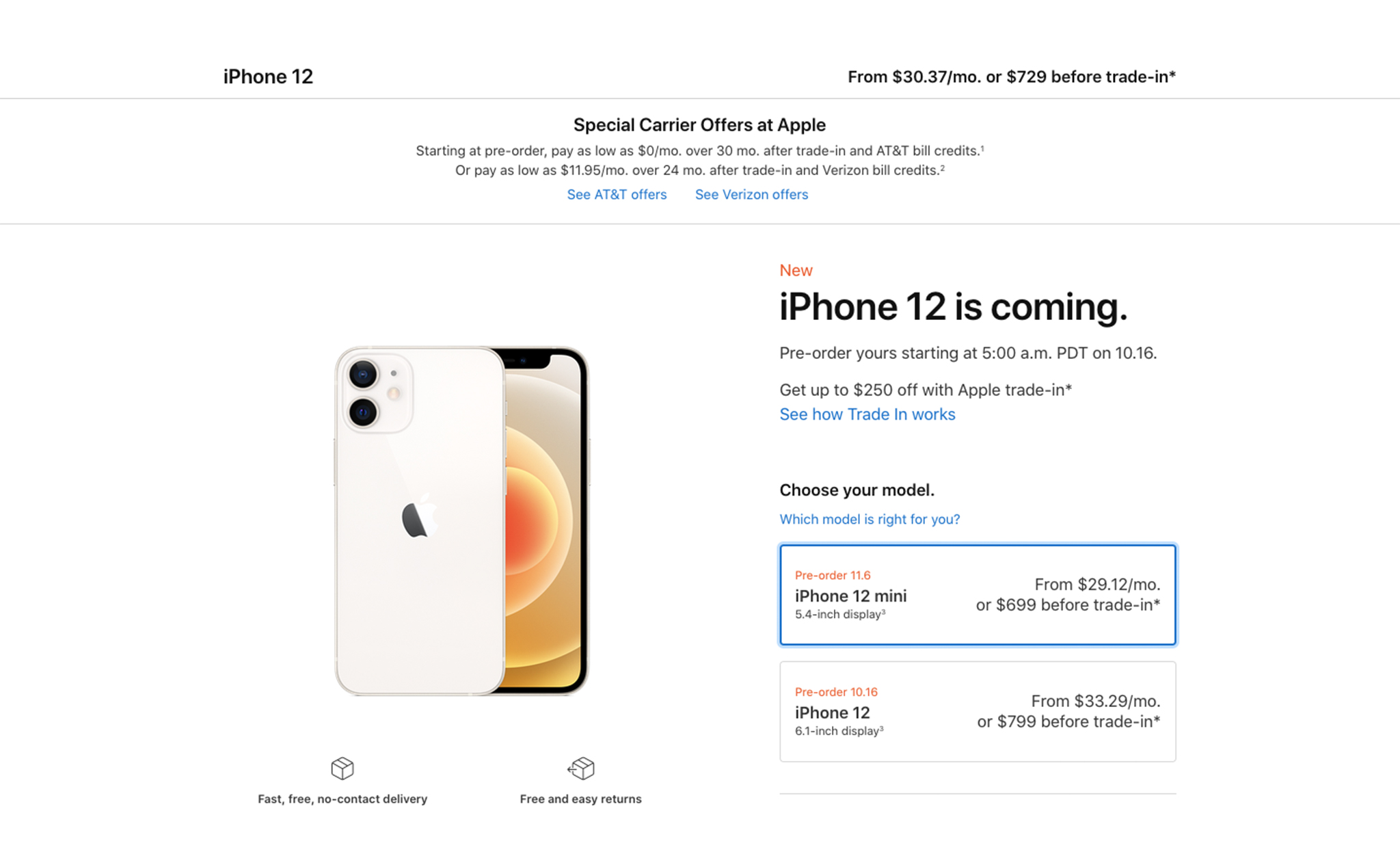 Giá iPhone 12 và iPhone 12 mini sẽ cao hơn Apple công bố nếu không mua cùng nhà mạng AT&T và Verizon