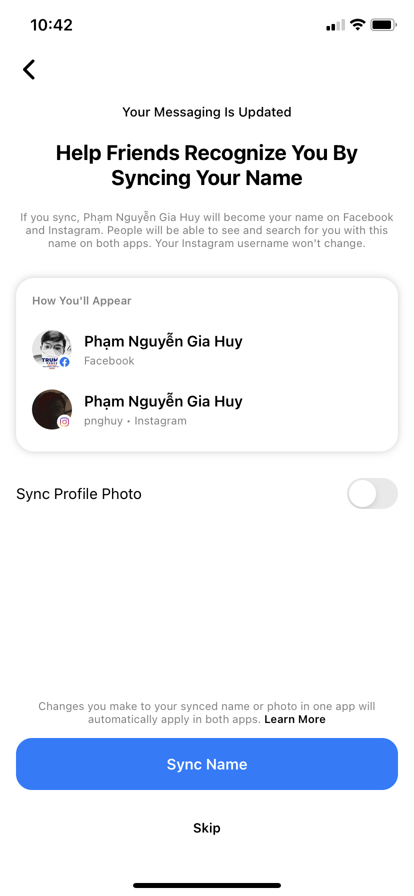 Messenger của mình đã cho sử dụng cross-app và đồng bộ profile với Instagram. Tuy nhiên mình chưa...