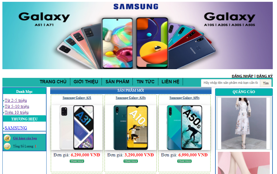 website bán điện thoại smartphone SamSung DTL